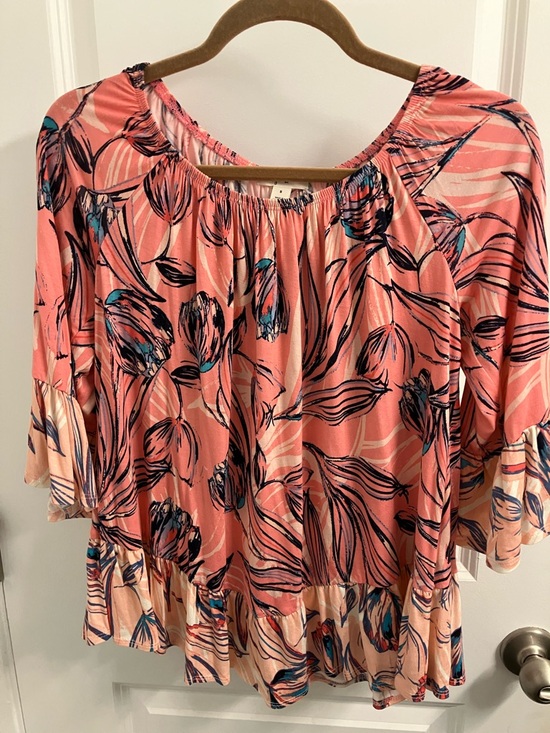 Style & Co. Tops - Style & Co. Coral Floral Ruffle Peasant Top